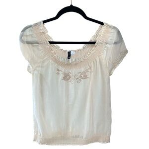NWOT DIVIDED Embellished Ruffled Blouse Cream Elegant Cotton Small Juniors